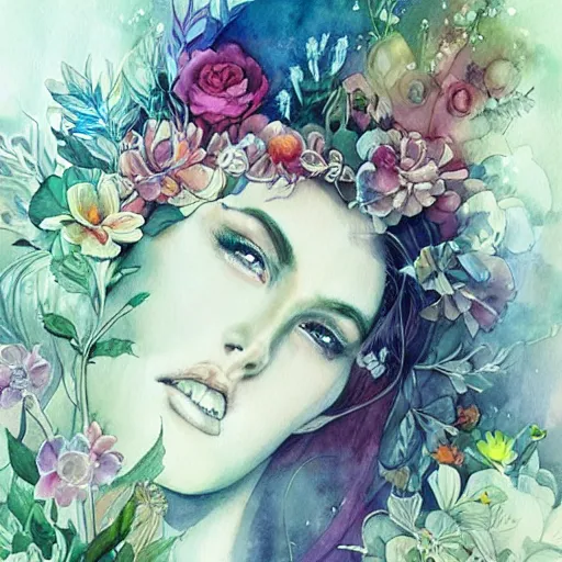 Prompt: watercolor garden by anna dittmann