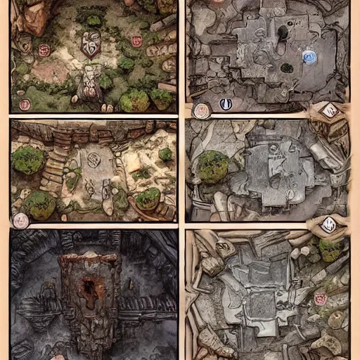 Image similar to dungeon map board concept d & d cave, top shot, desert, dices, vulcanic ground, monument, tribal hollows and build. hyper detailed, fantasy style art, highly detailed, digital painting, artstation, concept art, smooth, sharp focus, illustration, art by artgerm and greg rutkowski and alphonse mucha