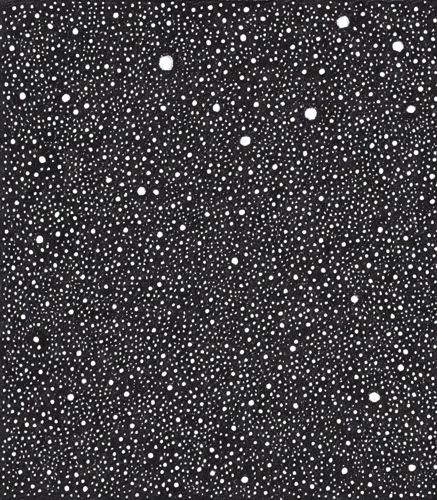 Prompt: a beautiful painting of the universe drawn in a pattern small circles, galaxies, pointilism, rough charcoal sketch, black dots