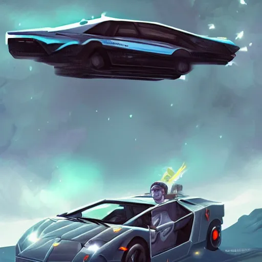 Image similar to harry potter driving a lamborghini in a space station on mars, highly detailed, digital art, trending on artstation