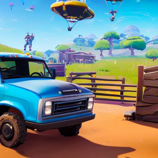 Image similar to fortnite peely driving a truck