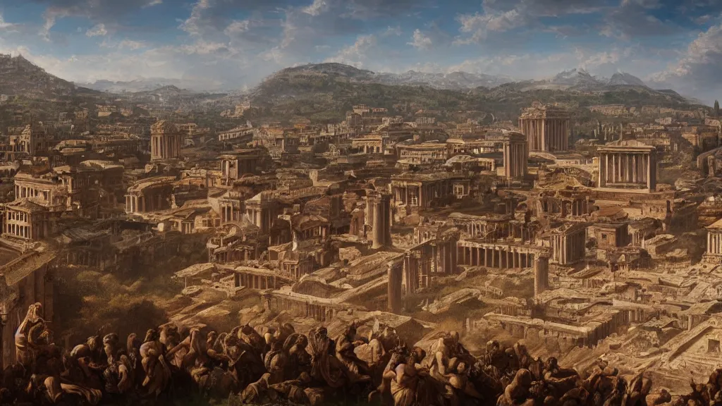 Prompt: Trending on artstation, ancient Rome, detailed matte painting, oil on canvas