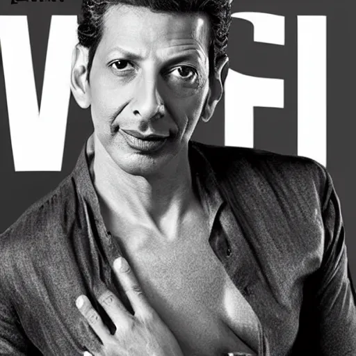 Image similar to jeff goldblum is seductive ian malcom on the cover of a romance novel