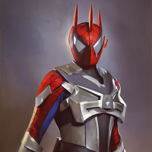 Image similar to greg manchess portrait painting of partially armored ultraman spiderman as overwatch character, medium shot, asymmetrical, profile picture, organic painting, sunny day, matte painting, bold shapes, hard edges, street art, trending on artstation, by huang guangjian, gil elvgren, ruan jia, greg rutkowski, gaston bussiere