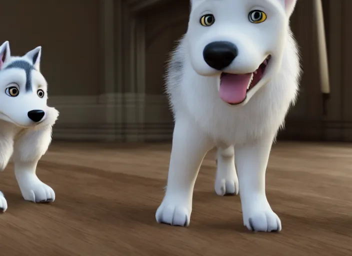 Prompt: a puppy husky, houdini, sidefx, blender, unreal engine 5, 3 d render, smooth, cinematic, octane rendered, hyperdetailed, cinematic, art style by pixar dreamworks disney