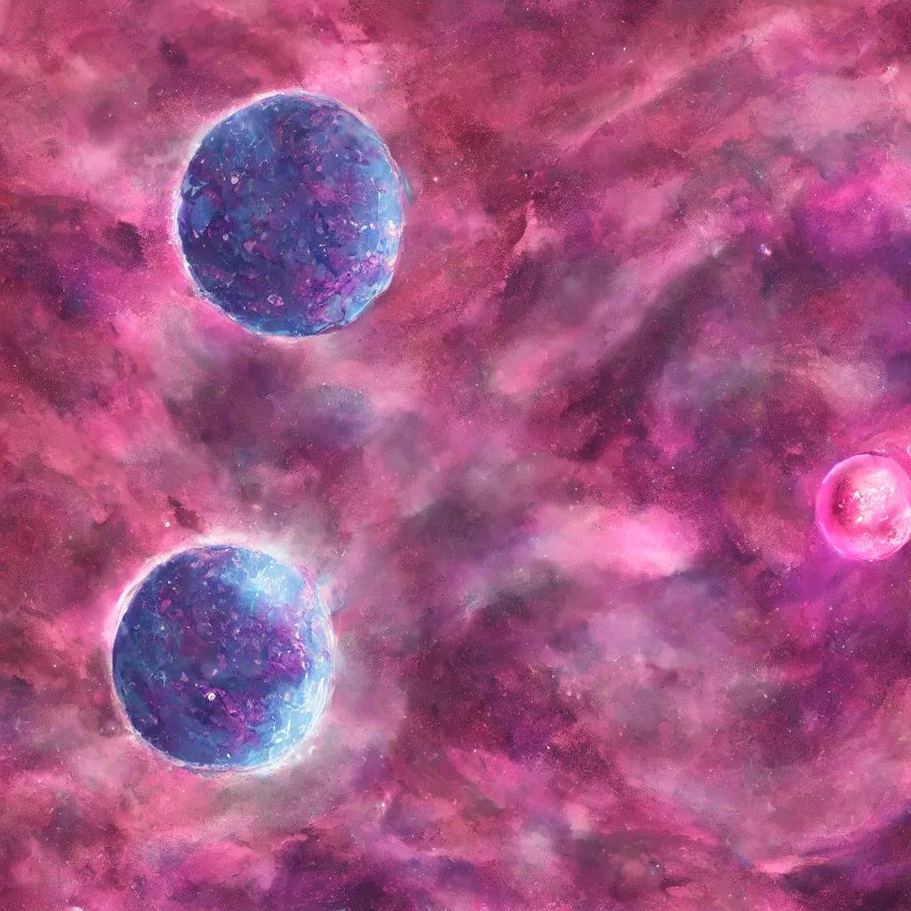 Image similar to dyson sphere program pink planet, concept art, water paint