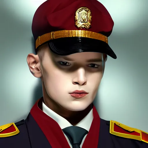 Prompt: pale skin security officers beige uniform and caps % glowing red skin % trending on artstation high detail digital painting