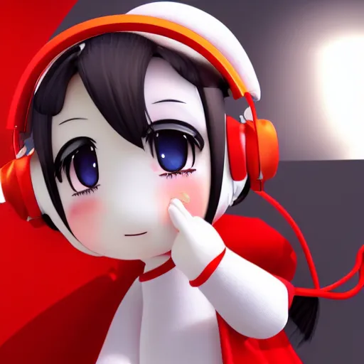 Prompt: cute fumo plush of a girl waving with studio headphones, anime girl, vray