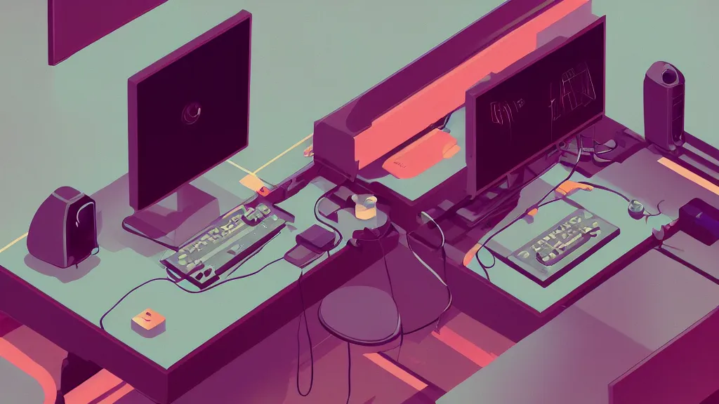 Image similar to stylized minimalist retro computer, loftis, cory behance hd, by moebius, makoto shinkai and lois van baarle, ilya kuvshinov, rossdraws global illumination