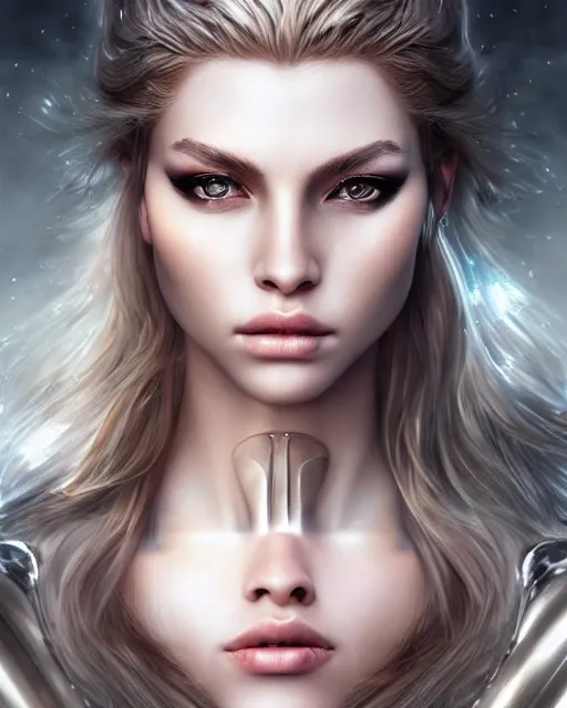 Prompt: a beautiful warrior woman, photo, ultra detail, photoreal, professionally retouched, soft moonlight lighting, shiny plastic armor, realistic, smooth face, goddess, luscious lips, perfect eyes, wide angle, sharp focus on eyes, 8 k high definition, insanely detailed, intricate, elegant, art by artgerm and wlop