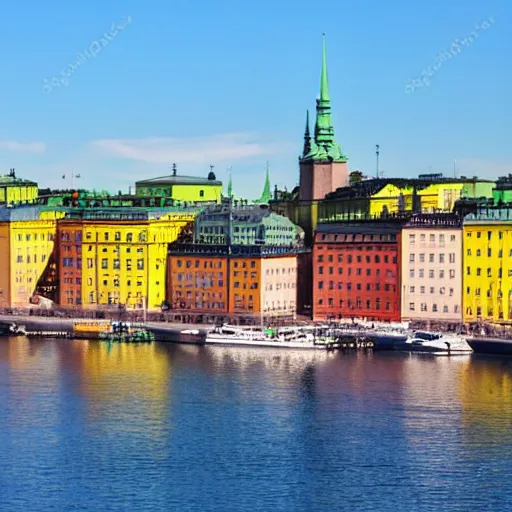 Prompt: beautiful summer day in idyllic Stockholm city, warm, sunny, landscape, 8k