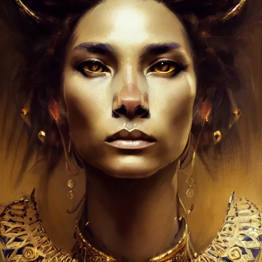 Image similar to highly detailed portrait of a majestic lioness queen in the form of a beautiful woman. d & d, art by augustus edwin mulready and ruan jia. trending on artstation, intricate details, energetic composition, golden ratio, concept art, illustration, elegant art