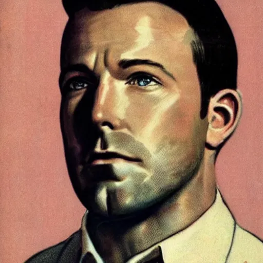 Prompt: “Ben Affleck portrait, color vintage magazine illustration 1950”