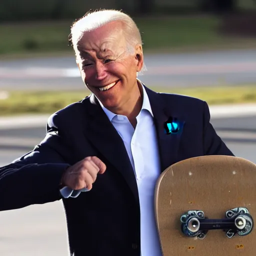 Prompt: joe biden riding a skateboard