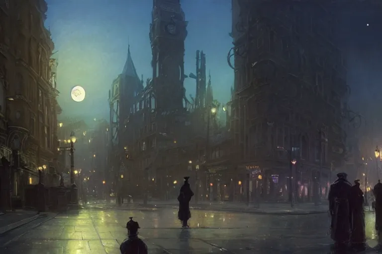 Image similar to an victorian city, scene in the night with a tentacle horror in the sky. full moon, 1 8 9 0, key visual, conceptart, ambient lighting, highly detailed, digital painting, artstation, concept art, sharp focus, by makoto shinkai and akihiko yoshida and greg manchess