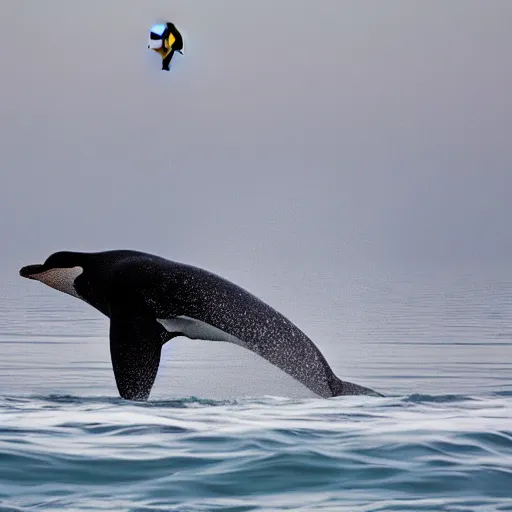 Prompt: Penguin riding on a whale