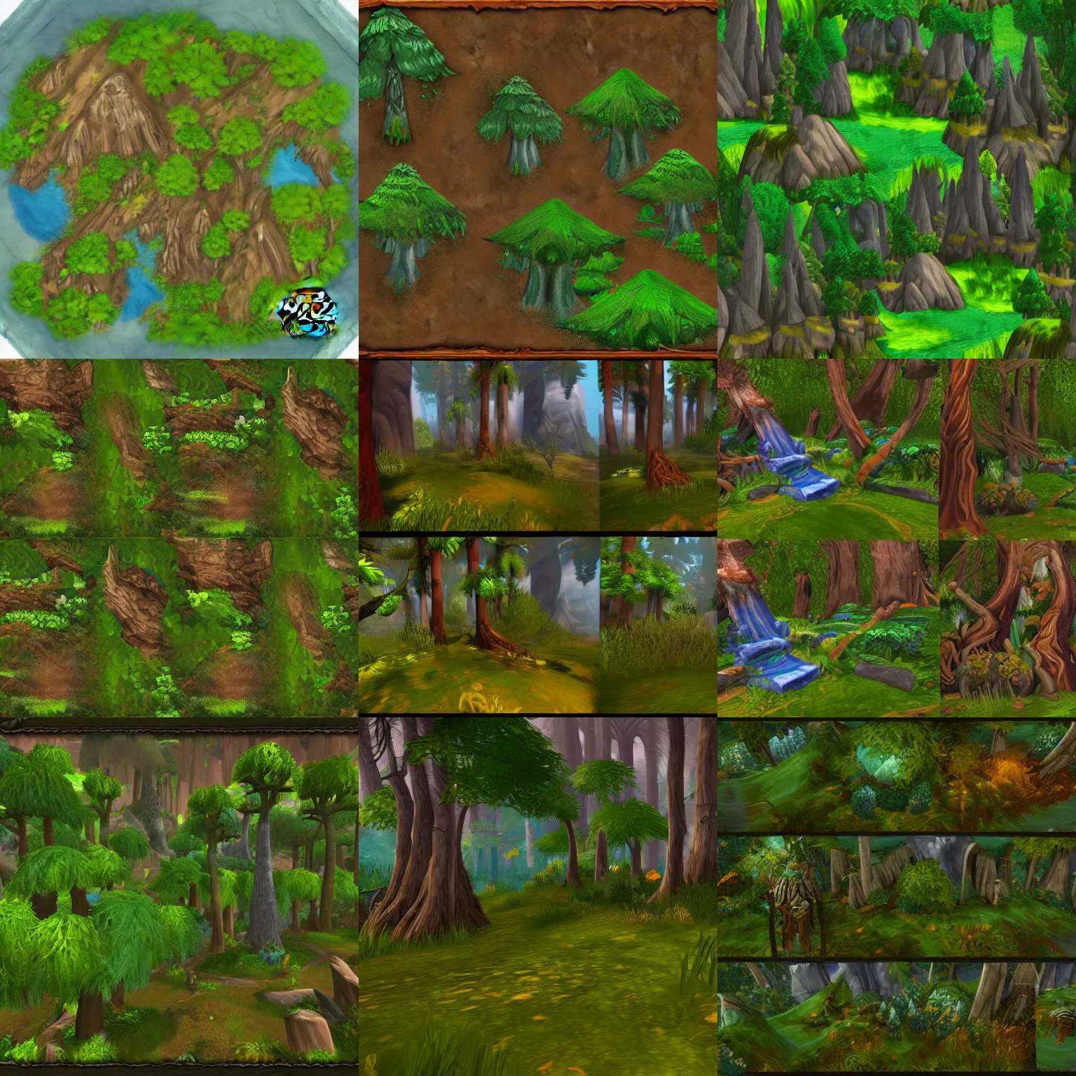 Prompt: seamless hand painted texture of forest world of warcraft