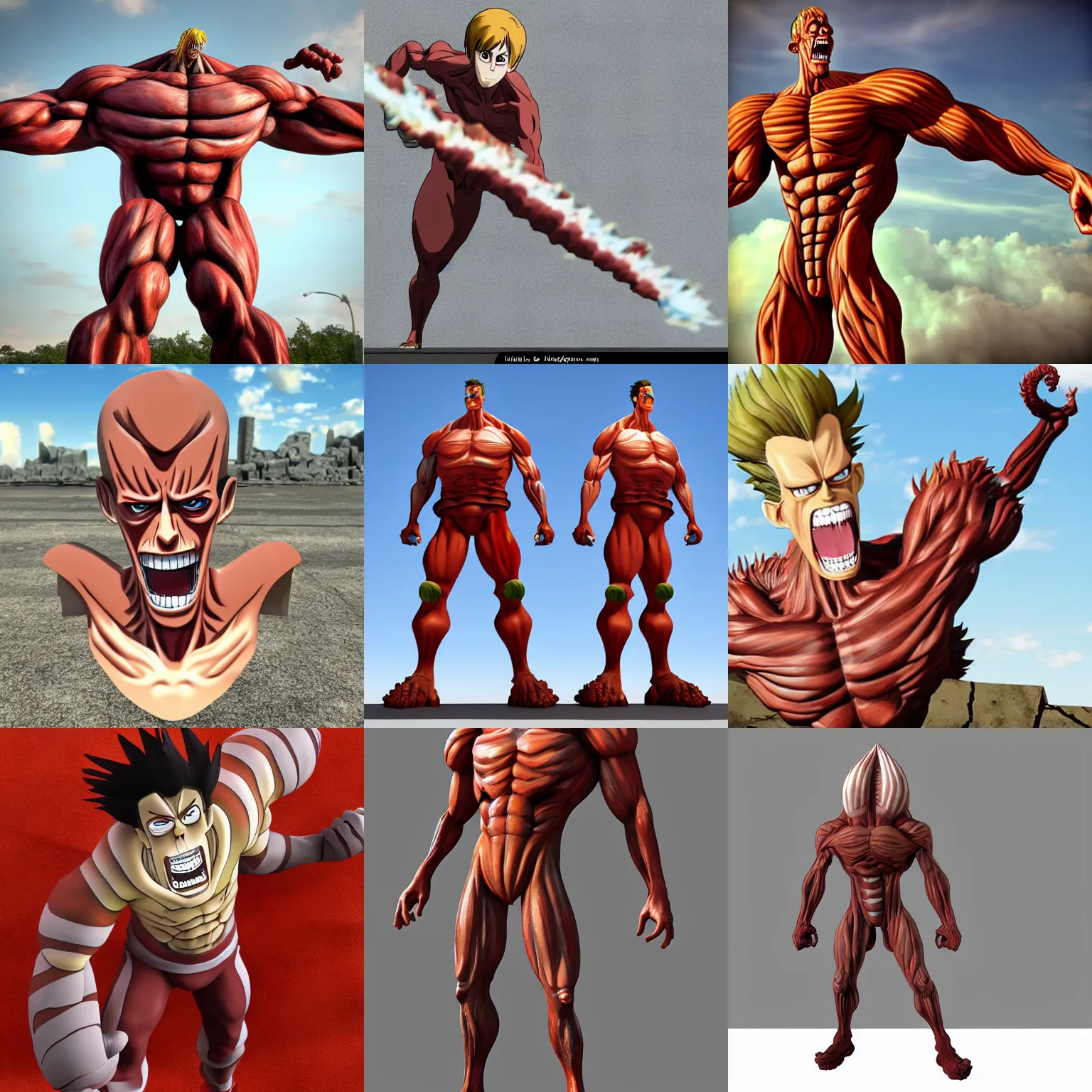 Prompt: 3 d model of jimmy neutron colossal titan in the style of attack on titan