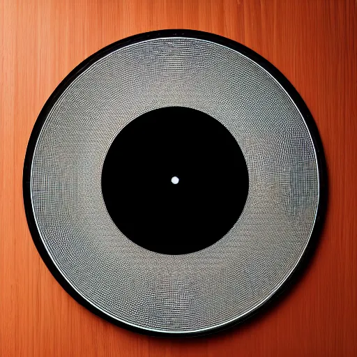 Image similar to a studio photograph of a black framed vinyl record, diffuse lighting