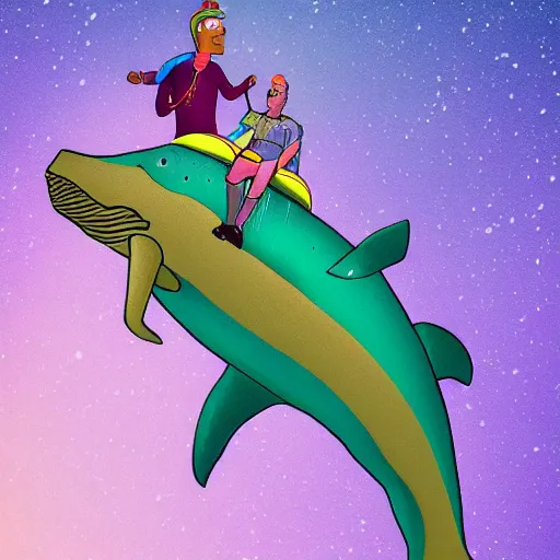 Prompt: Bojack Horseman riding a whale in space, beautiful digital art, trending on artstation, Bojack Horseman