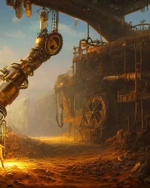 Image similar to oil painting of poor anthropomorphized steampunk mole mining gold, sharp focus, fantasy style, dark mine shaft backround, octane render, volumetric lighting, 8k high definition, by greg rutkowski, highly detailed, trending on art Station