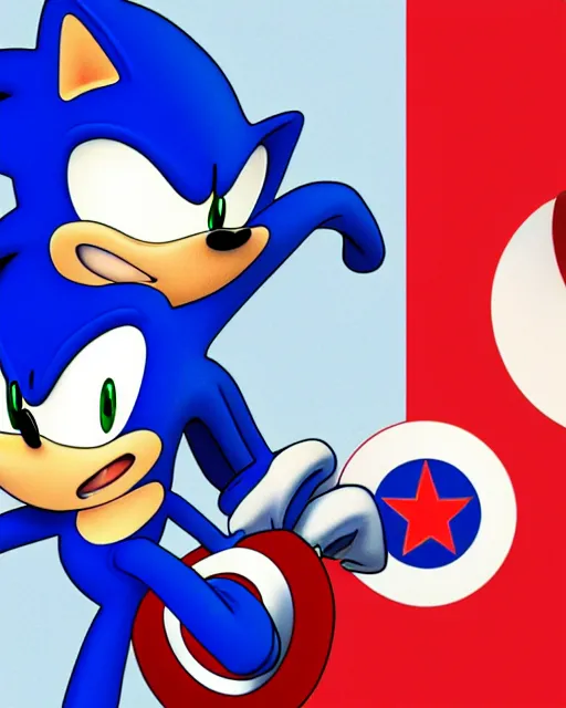 Image similar to sonic the hedgehog with captain america's shield promoting the war against capitalism propaganda poster, communist propaganda