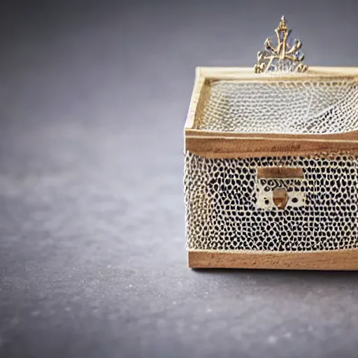 Image similar to a photo of a music box made out of chicken wire