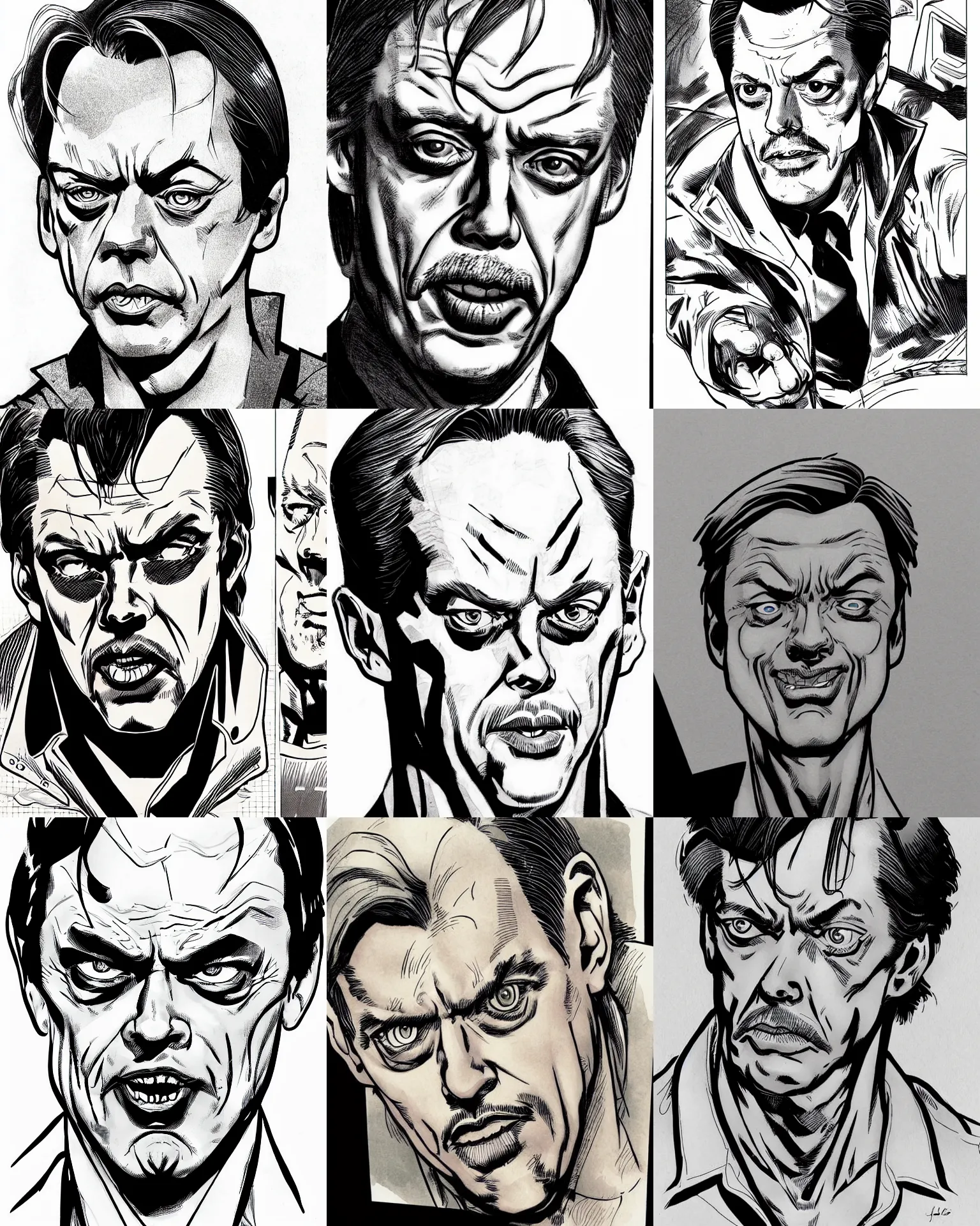 Prompt: steve buscemi!!!jim lee!!! flat ink sketch by jim lee face close up headshot in the style of jim lee, x-men superhero comic book character by jim lee