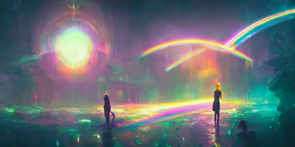 Image similar to rainbow prism, ultra high detailed, glowing lights, oil painting, Greg Rutkowski, Charlie Bowater, Beeple, unreal 5, DAZ, hyperrealistic, octane render, dynamic lighting, fantasy art