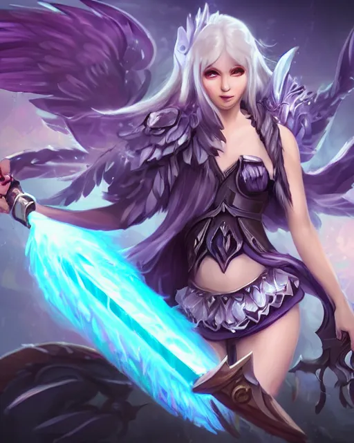 Prompt: champion splashart of a timid shy follower of the death goddess holding a weapon