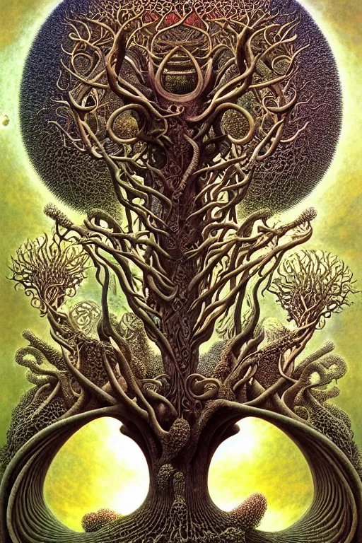 Image similar to tree of life by roger dean and andrew ferez, art forms of nature by ernst haeckel, divine chaos engine, symbolist, visionary, art nouveau, botanical fractal structures, organic, detailed, realistic, surreality