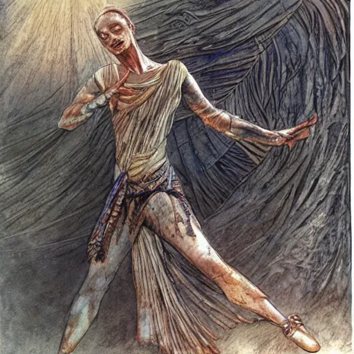 Image similar to a mummy dances, graphic novel style by alan lee and john howe