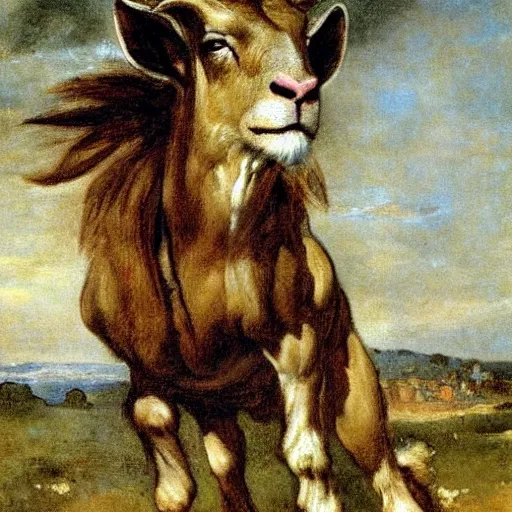 Prompt: half goat, half lion, painting by Eugene Delacroix, highly detailed