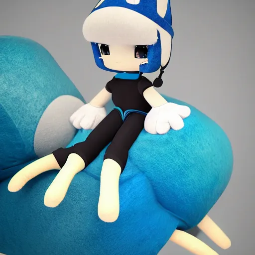 Image similar to cute fumo plush of a girl who is diving deep below the sea, diving suit, deep blue sea, vray caustics and refraction