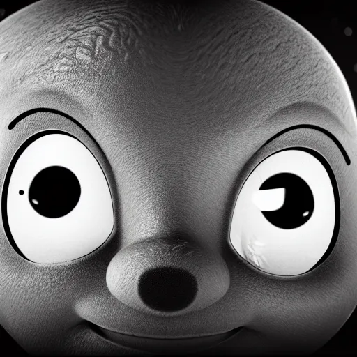 Image similar to black and white crying Teletubbies with wide open human realistic eyes with red veins, highly detailed, sharp focus, octane render