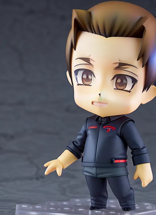 Image similar to a anime nendoroid of elon musk, car tesla 3, figurine, product photo, osamu tezuka, macoto takahashi, chibi, q posket, 8 k realistic, 3 d, cryengine, exquisite, two hands, smile, focus, symmetrical face, artstation, frostbite 3 engine