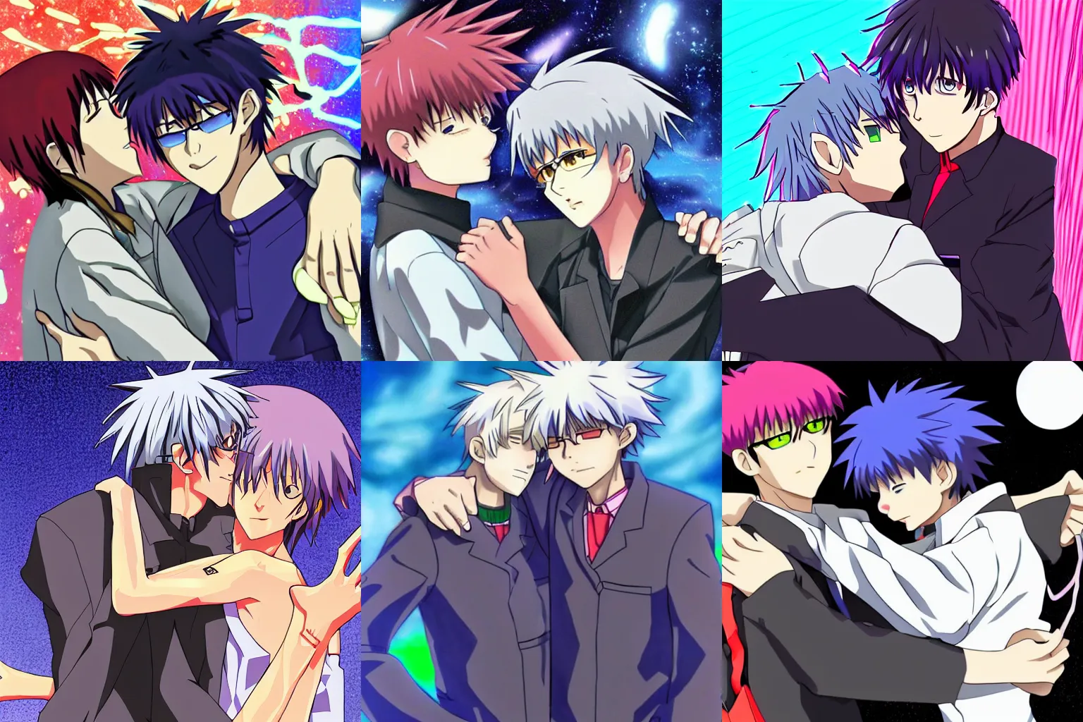 Prompt: Neon Genesis Evangelion, KaworuNagisa Kaworu hugging Ikari Shinji, Trending on Pixiv,