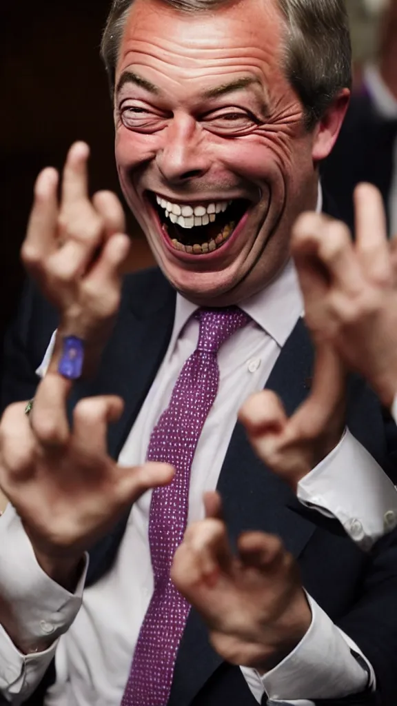 Image similar to nigel farage laughing maniacally at poor people