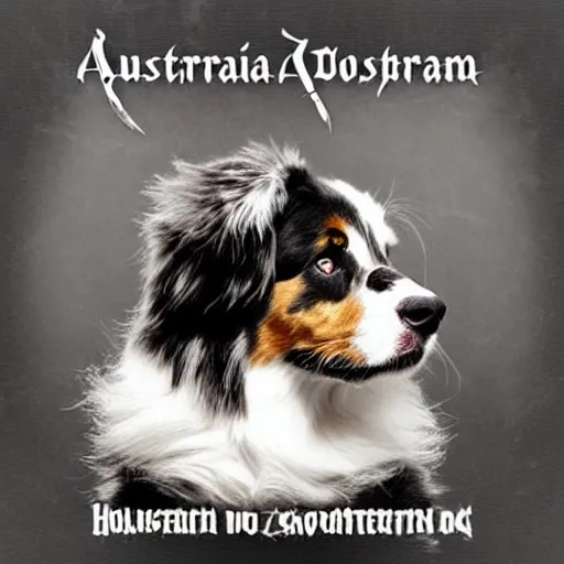 Image similar to australian shepherd on the album cover of a black metal band