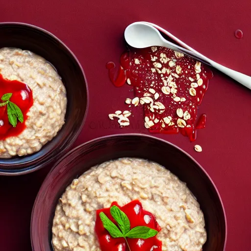 Prompt: oatmeal with ketchup on top, professional food photography,