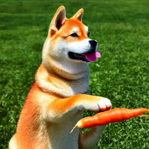 Prompt: a shiba inu eating a carrot, high quality, high resolution