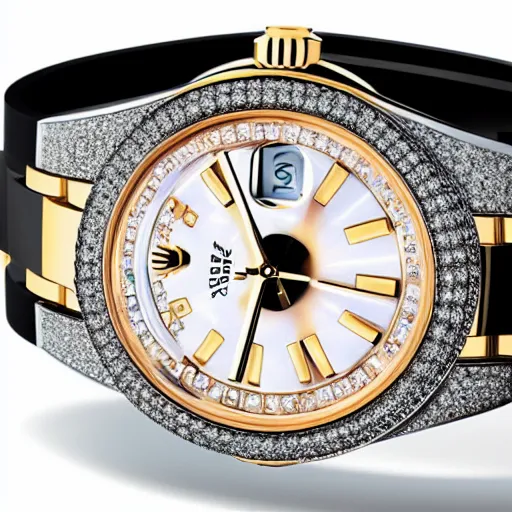 Image similar to futuristic rolex watch blinged out with gems from other worlds