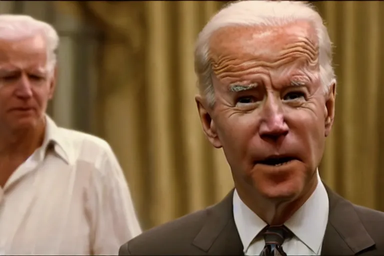 Image similar to film still frame of biden in requiem-for-a-dream, high quality