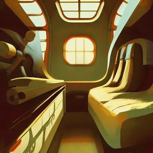 Prompt: inside a 1920's plane , artwork by Sergey Kolesov, arstation