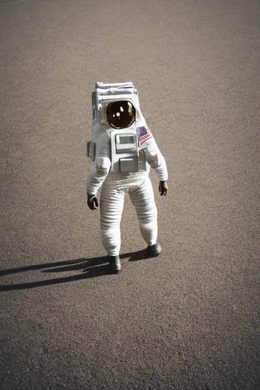 Image similar to a bottom view of a walking astronaut, photography, out - space background, cinematic lighting, 8 k