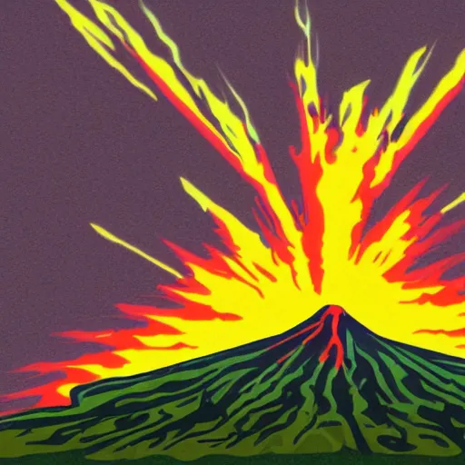 Prompt: a volcano, cartoon art