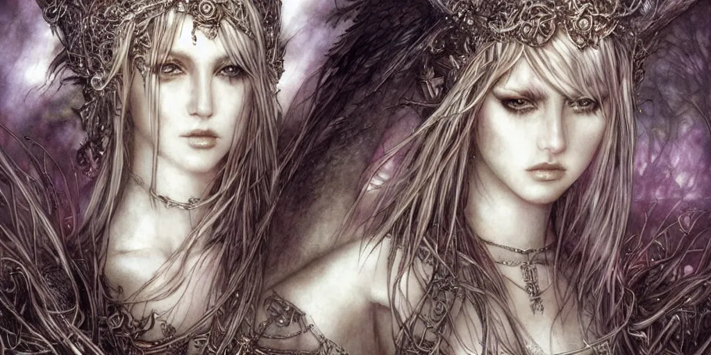 Prompt: Slayyyter as a beautiful goddess, fantasy, portrait, sharp focus, intricate, elegant, illustration, ambient lighting, art by Luis Royo