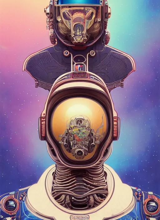 Image similar to high quality high detail biomechanical portrait of a spaceman diesel punk in an alien world, tristan eaton, victo ngai, artgerm, rhads, ross draws, hyperrealism, intricate detailed, alphonse mucha, 8 k, sci - fi, pastel colors, artstation,