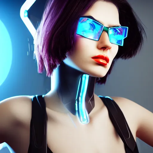 Prompt: futuristic cyberpunk girl with innovative glasses inspired avant - garde art, deco fashion, highly detailed, photorealistic portrait, bright studio setting, studio lighting, crisp quality and light reflections, unreal engine 5 quality render