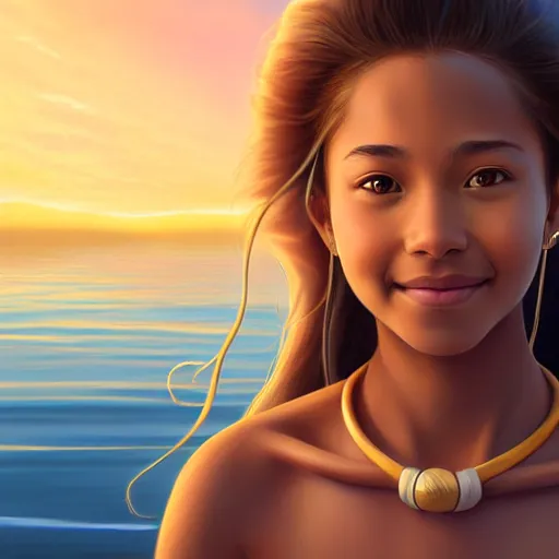 Image similar to beautiful serene intricate portrait of katara from the water tribe as a young woman, smiling softly, relaxing on the beach, golden hour, soft focus, 8 k, art by irakli nadar, hyperrealism, hyperdetailed, ultra realistic